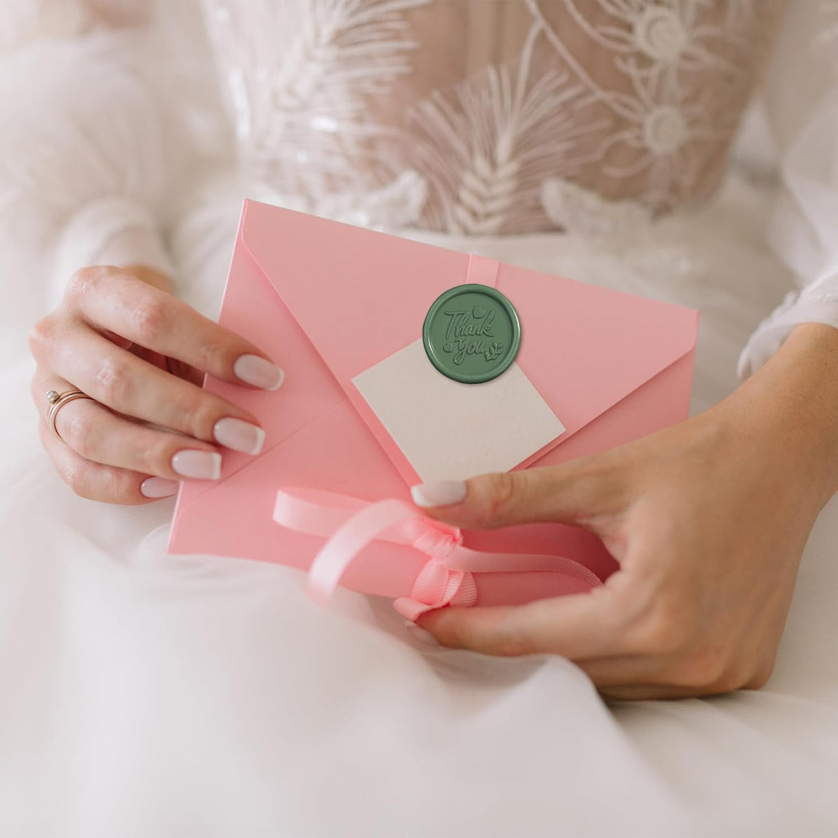 25 Pcs Handmade Wax Seal Stickers, Wedding Invitation Envelope Seal Stickers, Perfect for Invitation, Christmas, Gift Wrapping(Thank You Style, Olive Green Wax)