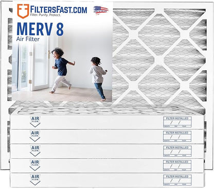 Filters Fast 20x20x2 Pleated Air Filter Merv 8, 2 AC Furnace Air Filters, Made in the USA, Actual Size 19.5x19.5x1.75, 6 Pack