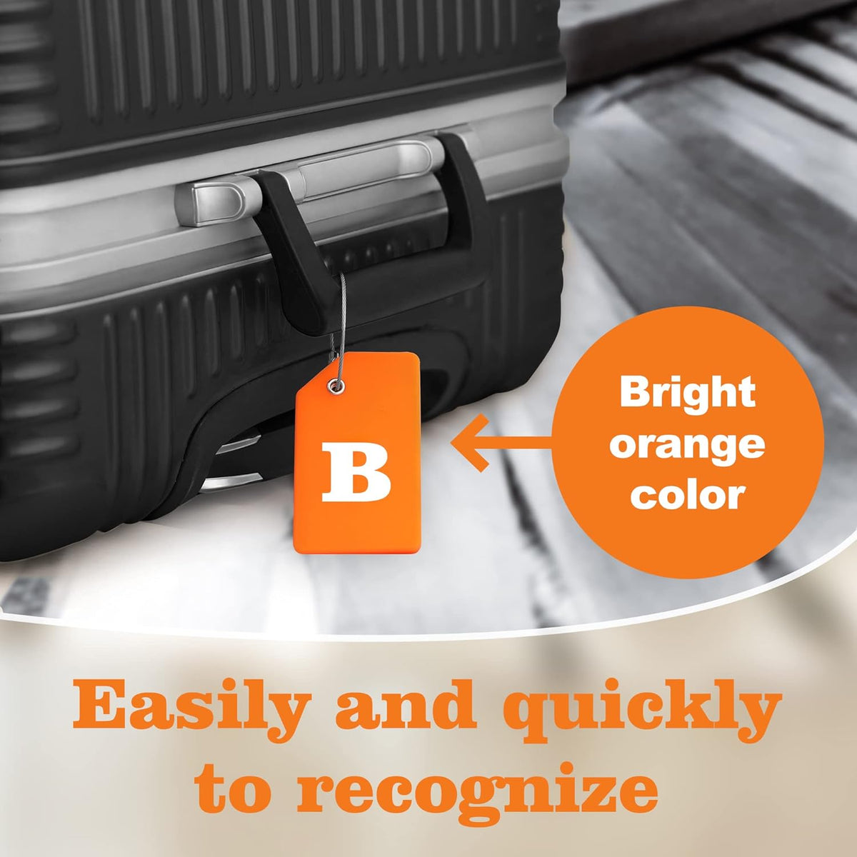 Gostwo 2 Pack Silicone Luggage Tags for Suitcases, 26 Initial Letter Baggage Labels Handbag School Bag Suitcase Instrument Tag with Stainless Steel Loop(Orange)(Letter B)