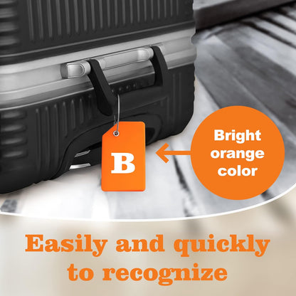 Gostwo 2 Pack Silicone Luggage Tags for Suitcases, 26 Initial Letter Baggage Labels Handbag School Bag Suitcase Instrument Tag with Stainless Steel Loop(Orange)(Letter B)