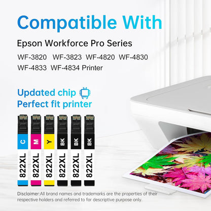LEMERO 822XL Ink Cartridges Remanufactured for Epson 822XL Ink Cartridges Combo Pack 822 822XL for Workforce Pro WF-3820 WF-3823 WF-4820 WF-4830 WF-4833 Printer (3 Black 1 Cyan 1 Magenta 1 Yellow)