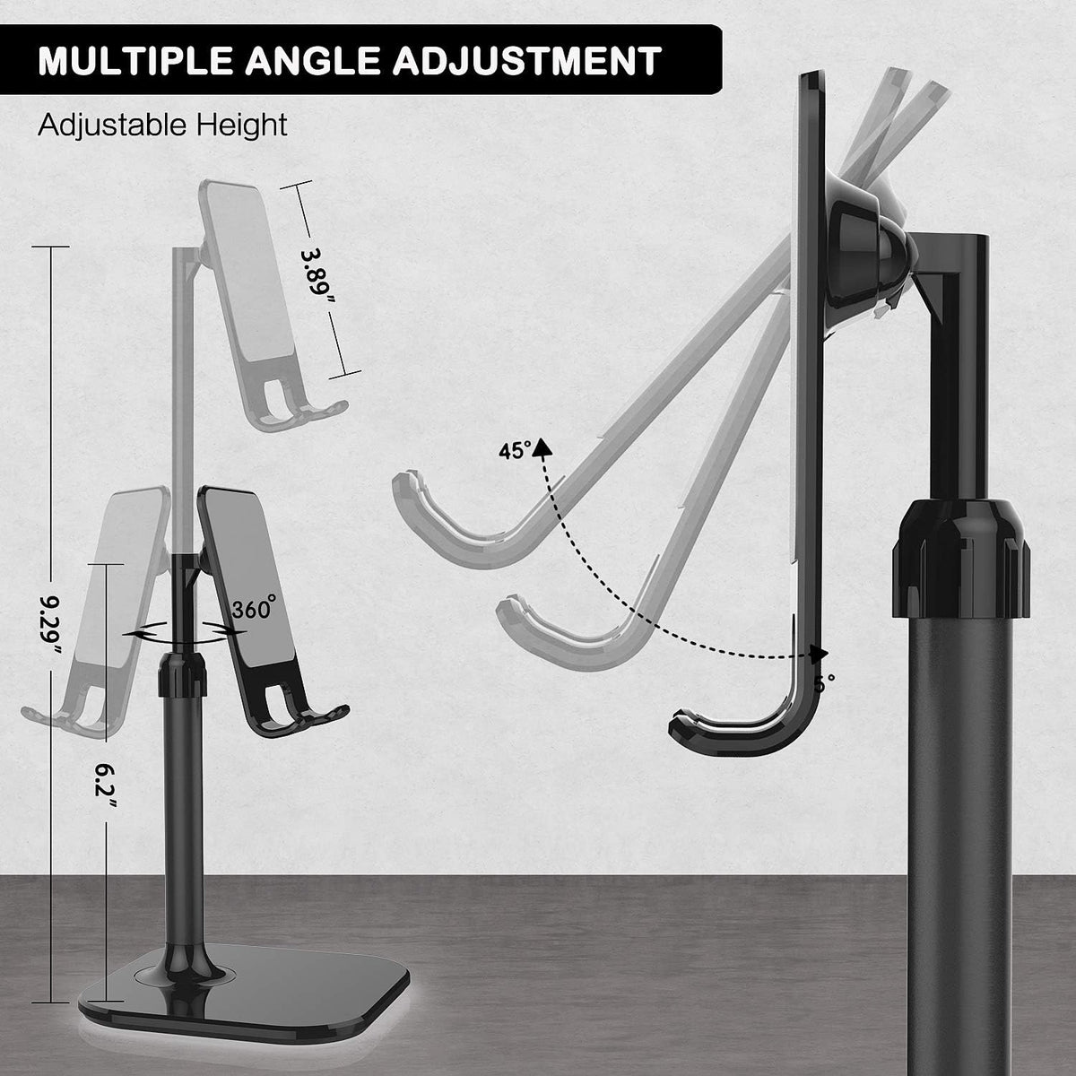 Doboli Cell Phone Stand, Phone Stand for Desk, Phone Holder Stand Compatible with iPhone and All Mobile Phones Tablet, Gifts for Adults Women Men Mom Wife, Black