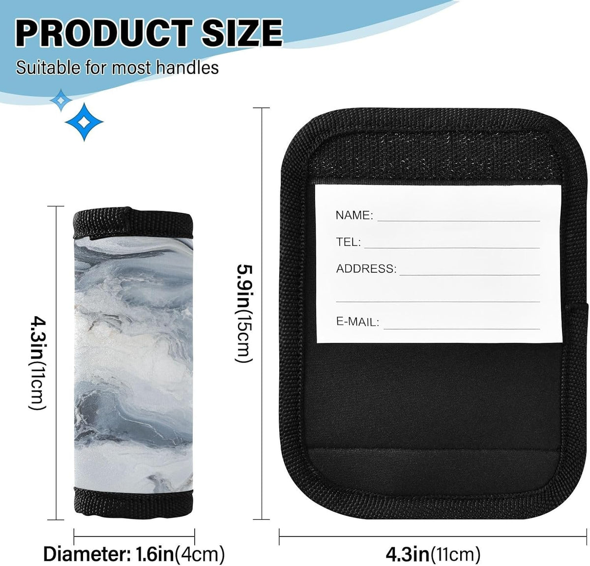 Blue and White Marble 4 Pack Luggage Handle Wraps Covers for Suitcase Identifiers Bag Tags Travel Accessories