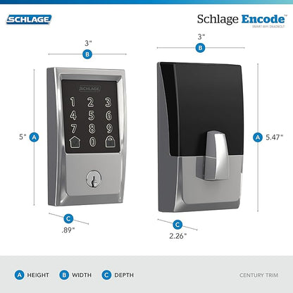 Schlage Encode Smart WiFi Deadbolt with Century Trim In Bright Chrome