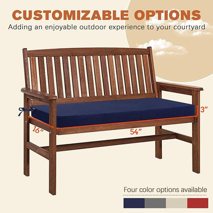 Favoyard Outdoor Bench Cushion 54 x 16 Inch Rainproof Patio Furniture Cushions 3-Year Color Fastness Garden Settee Porch Pads with Ties, Blue