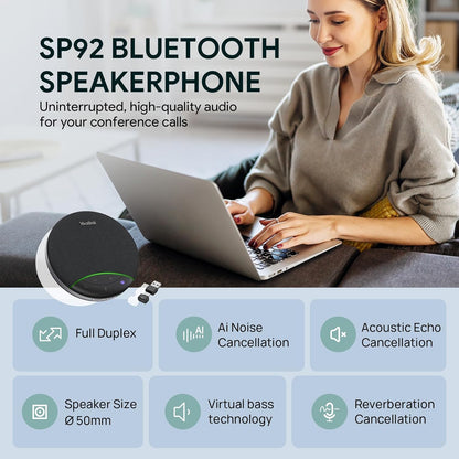 Yealink Sp92 Conference Speaker and Microphone with Bluetooth Dongle, Teams Certified, Noise Reduction, 20H Call Time USB Speakerphone for 4-6 People Meeting Room