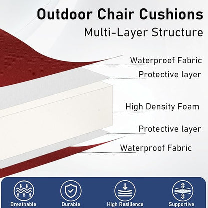 Topotdor Outdoor Chair Cushions Set of 2, 18"x18"x2" Waterproof Patio Chair Cushions for Outdoor Furniture, Round Corner Outdoor Seat Cushions Color Fastness Chair Pads with Ties, Bright Red