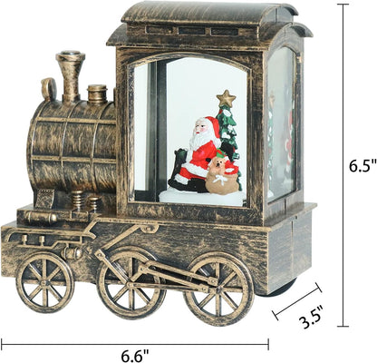GenSwin Christmas Snow Globe Lantern Train Water Swirling Glitter with 6H Timer, Musical LED Lighted Battery Operated Santa Claus Scene for Christmas Home Decoration and Gift(Copper)