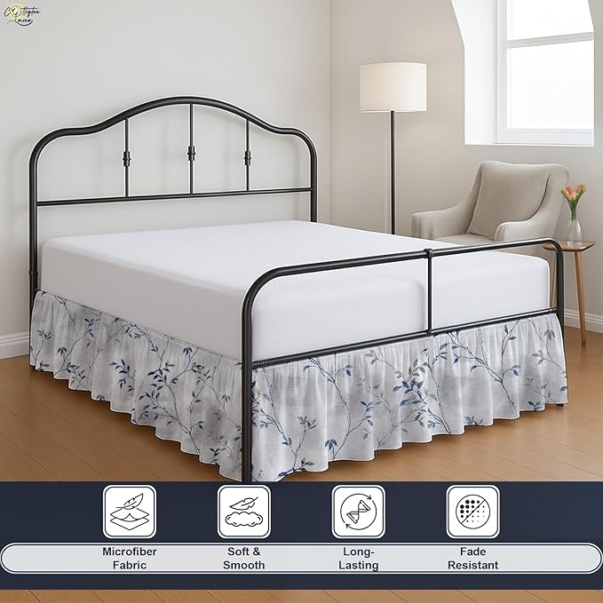 Cottington Lane Ruffled Bed Skirt King Size with Split Corner, Brushed Microfiber Hotel Quality Dust Ruffle, 24 Inch Drop Gathered Bedskirt, Soft, Stylish, Shrink & Fade Resistant, Neutral Nature