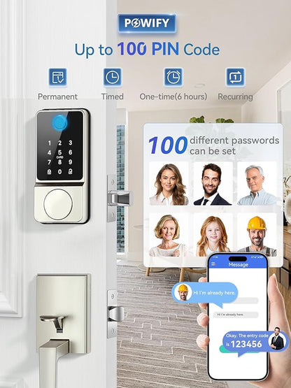 Keyless Entry Door Lock with Handle, APP Control Smart Front Set, Keypad Door with Handle, Keypad Deadbolt Auto Lock, Easy to Install, Bluetooth, Satin Nickel