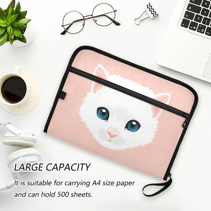 White Persian Cat Expanding File Folder 13 Pockets with Zipper Cute Dog Expandable Filing Folders Accordion Document Files Organizer for A4 Letter Size Paper