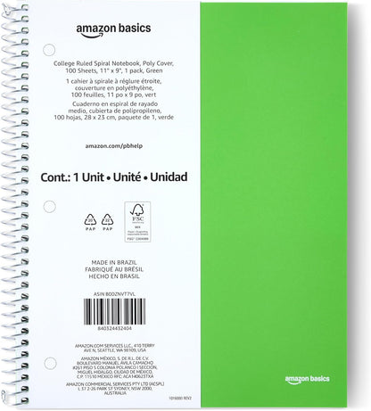 Amazon Basics College-Ruled 3-Subject Spiral Notebook, 150 Sheets, 8.5 x 11 inches, Black