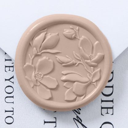 UNIQOOO Wax Seal Stickers - 3D Magnolia Wedding Invitation Envelope Botanical Seal Stickers, 50 Pcs Self-Adhesive Taupe Stickers, Perfect for Invitation, Christmas, Gift Wrapping, Party