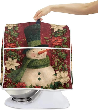 Christmas Mixer Cover Compatible for 4.5-5 Quart Kitchen Mixer Snowman Kitchen Appliance Dust Cover with Top Handle and Accessories Pocket Christmas Decoration