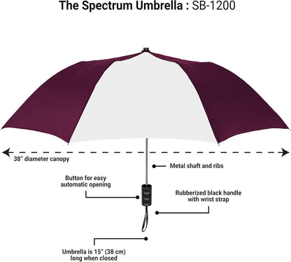The Spectrum Popular Style 42" Automatic Open Compact Travel Umbrella for Rain, Wind & Sun, Sturdy Lightweight Small Portable Stick Umbrella for Men and Women