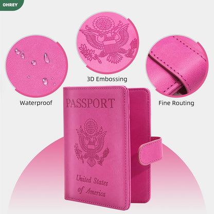 2 Pack Passport Holder for Travel with Slot for AirTag & Luggage Tag Cover, RFID Blocking Passport Holder for Women & Men | PU Leather Passport Cover with Pocket, Black & Pink