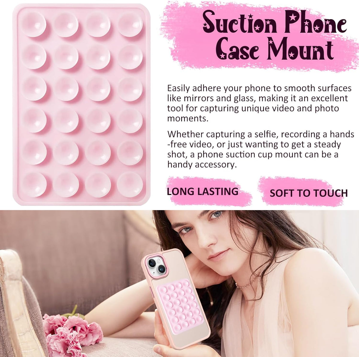 Silicone Suction Phone Case Mount, Silicon Adhesive Phone Accessory for Smartphones, Hands-Free Mirror Shower Phone Holder for Selfies, Tiktok Videos (Blue)