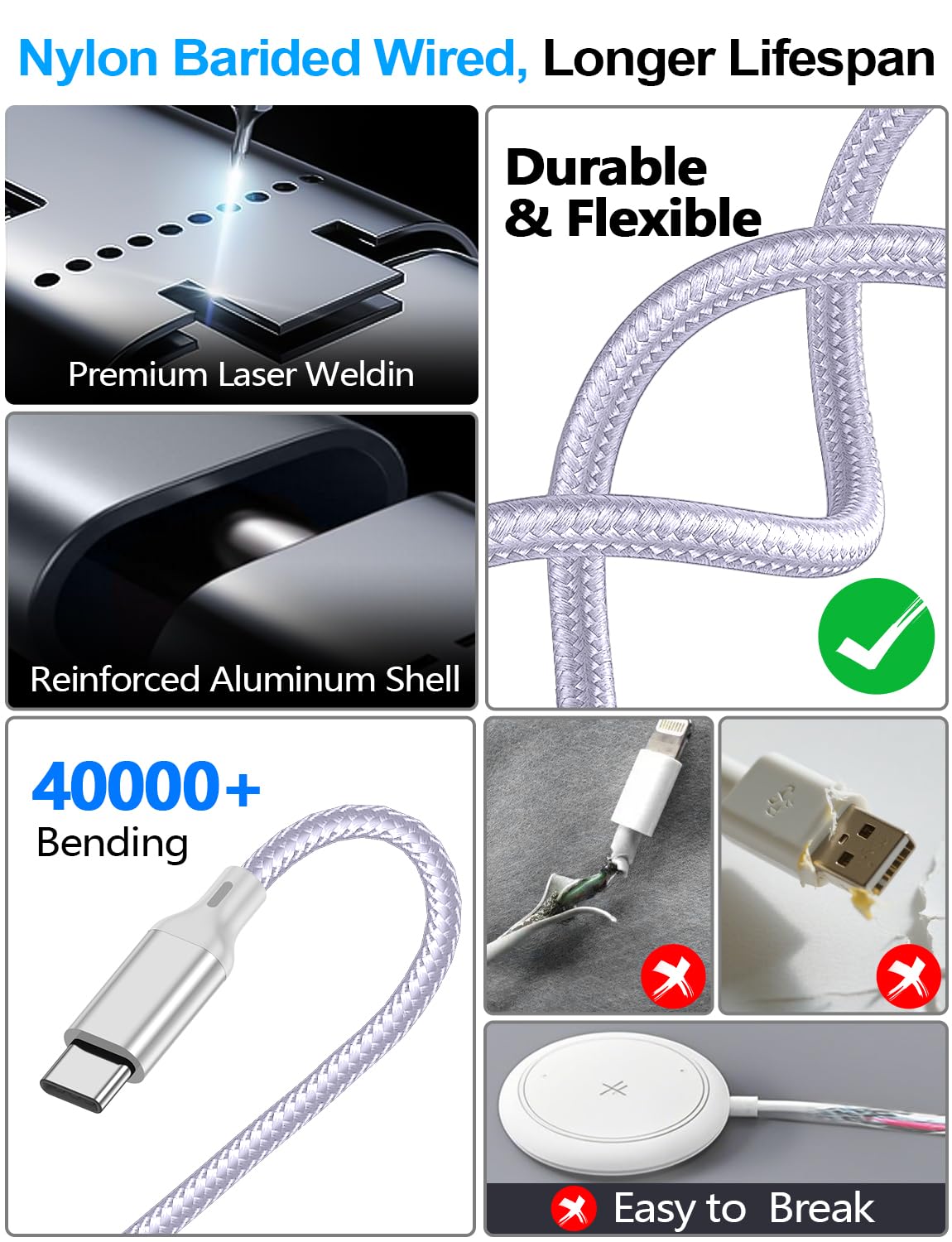 4-in-2 Charging Cable for Apple Watch Charger/Samsung/iPhone Charger,Car/Office/Camping/Travel Essentials,Type C Cable Multi Cord for iWatch Ultra/10-2/iPhone 16-11/Samsung S25-S20,iPad,airPods-Purple