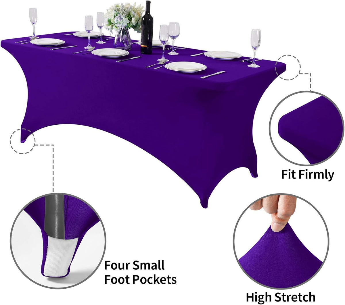 Spandex Table Cover for 6Ft or 4fT or 8ft Table Universal Fitted Stretch Tablecloth for Party, Banquet, Wedding and Events-Purple