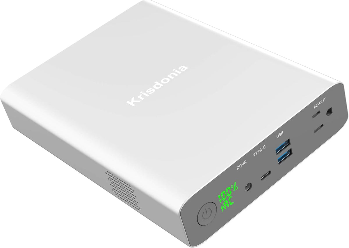 Krisdonia AC Outlet Portable Charger 60000mAh 110V/130W Laptop Power Bank with AC Outlet, 2 USB QC 3.0 and Type-C for Laptop, CPAP, Drone, Projector, Smartphone and Others