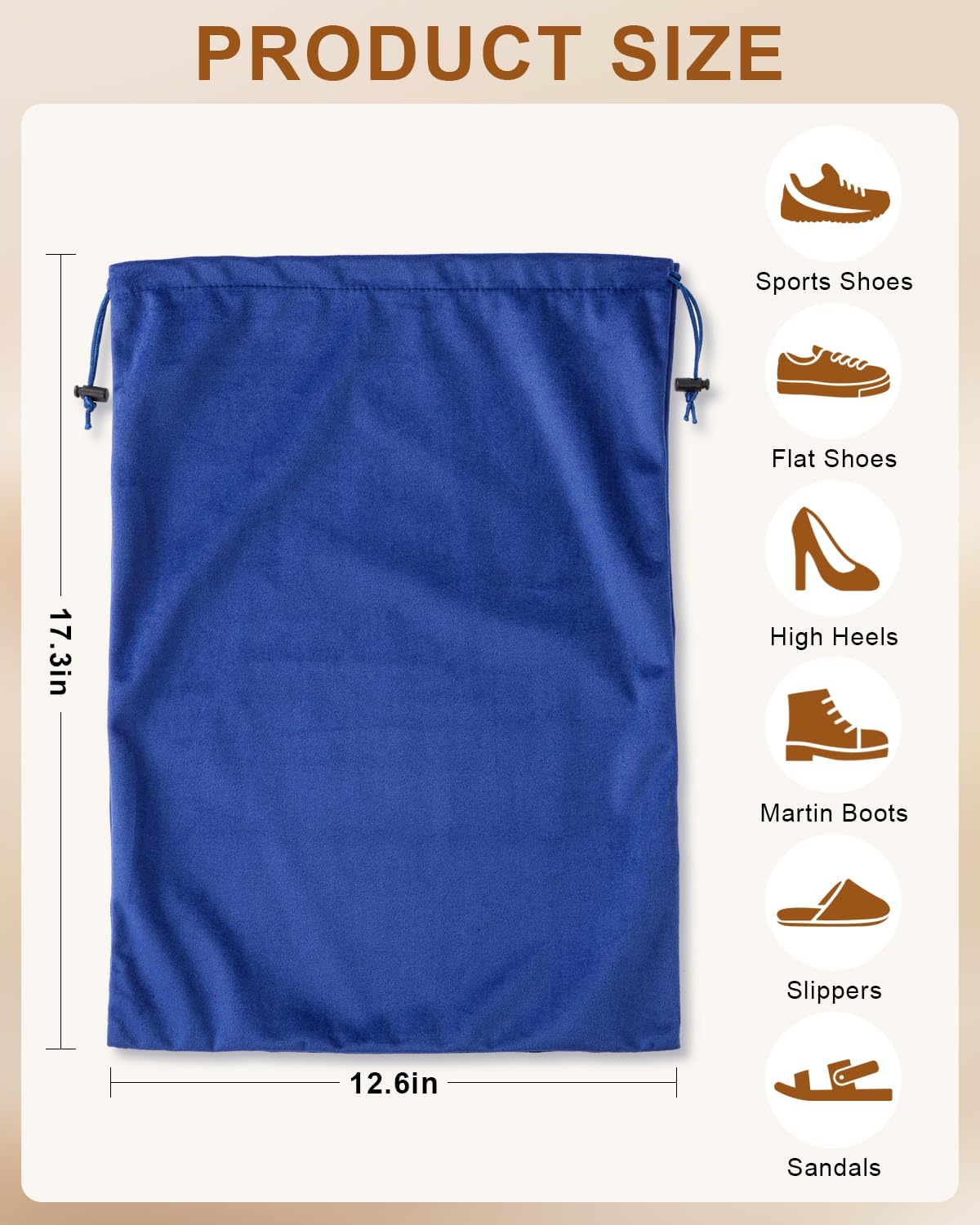 FantasyLife Shoe Bags for Travel, 4 PCS Washable Dust Bags for Storage & Packing, Flannel Shoe Pouch with Drawstring Closure for Purses, Handbags, Shoes & Toys (Palace Blue)