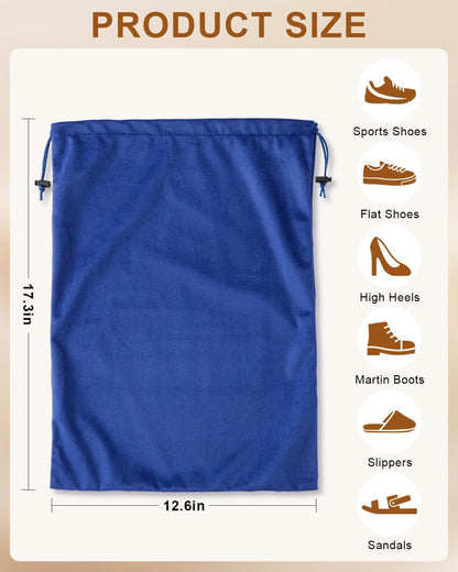 FantasyLife Shoe Bags for Travel, 4 PCS Washable Dust Bags for Storage & Packing, Flannel Shoe Pouch with Drawstring Closure for Purses, Handbags, Shoes & Toys (Palace Blue)