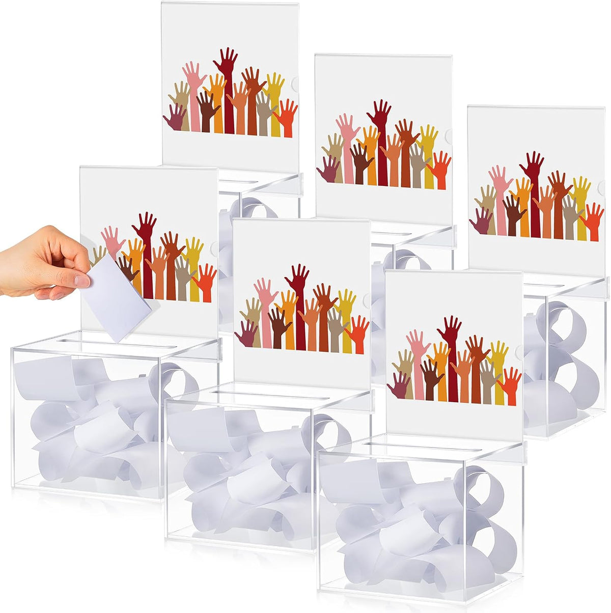 Bucherry 6 Pcs Acrylic Donation Box with Slot, 5.9 x 5 x 5 Inches Clear Ballot Suggestion Raffle Ticket Box with Sign for Fundraising, Raffle, Collecting, Donating, Voting