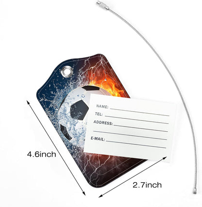 2 Pack Luggage Tags for Suitcase,Soccer in Fire and Water PU Leather Idea Baggage Tag with Name Labels Privacy Cover Metal Ring Men and Women Travel Cruise Labels