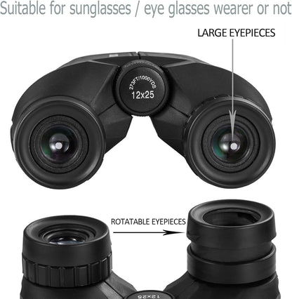 Occer 12x25 Compact Waterproof Binoculars for Adults and Kids