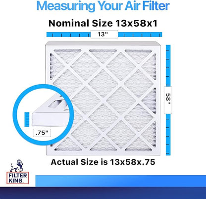 Filter King 13x58x1 Air Filter | 4-PACK | MERV 8 HVAC Pleated A/C Furnace Filters | MADE IN USA | Actual Size: 13 x 58 x .75"