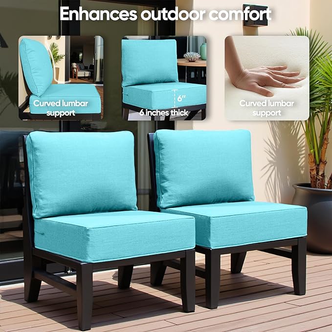 6" Thick Outdoor Cushion, 24*24*6" Patio Furniture Cushions with Waterproof Patio Furniture Cushions with Removable Cover, 28D High Density Patio Cushion for Outdoor Furniture, Light Blue-8pcs