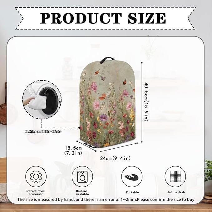 Wildflower Butterfly Blender Cover Dust Proof Small Appliance Cover Foldable Dust Cover Kitchen Decorations for Blender Food Processor Juicer