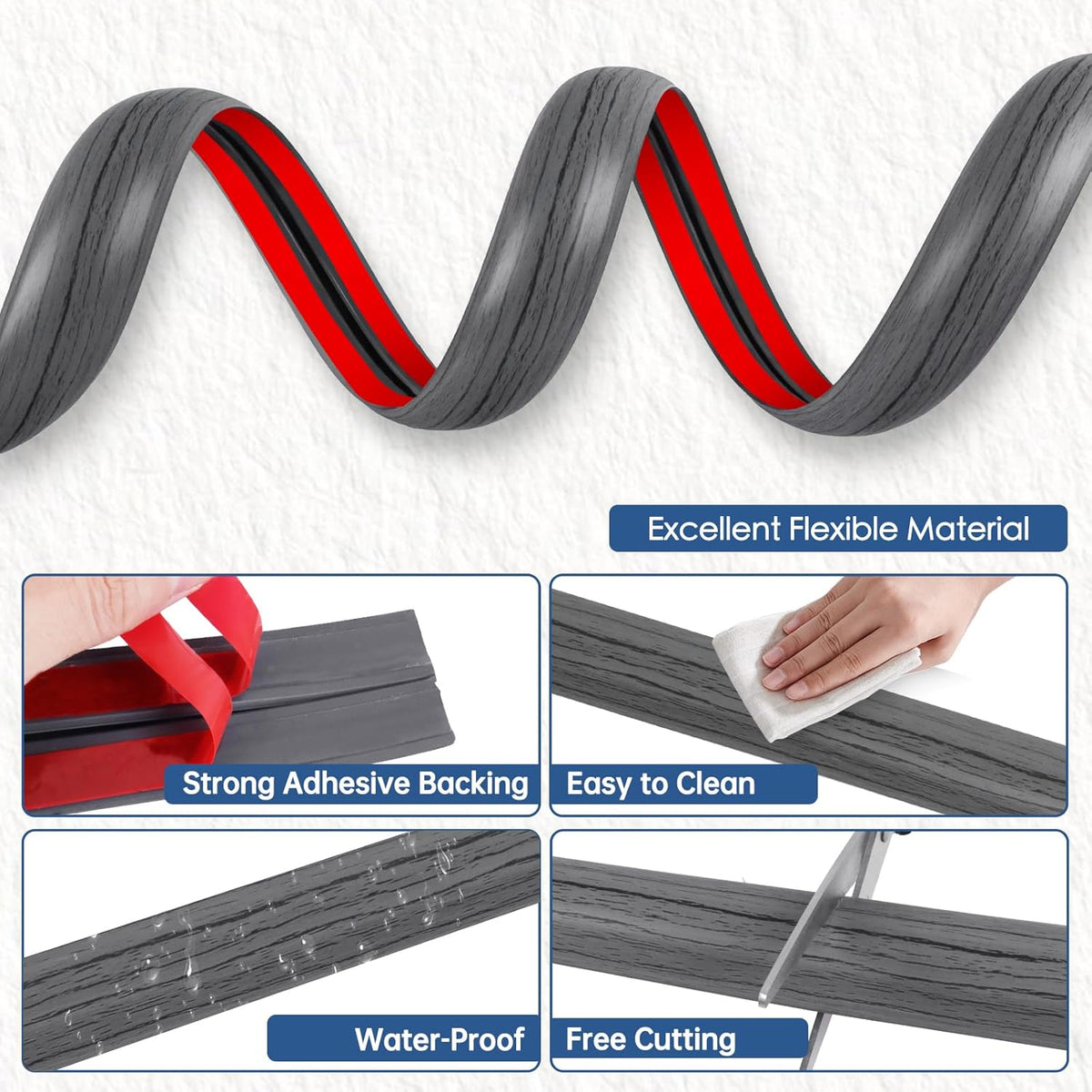 Floor Cord Cover for Wires on Floor Self Adhesive Cord Hider Floor Cable Management Wire Covers for Cords Protector Prevent Cable Trips Cord Cavity W 0.47" x H 0.27", Deep Gray Wood, 10Ft