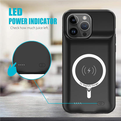 Battery Case for iPhone 14 Pro Max, 10800mAh High Capacity Smart Portable Charger Case Rechargeable Battery Pack Charging Case with Wireless Charging Compatible with iPhone 14 Pro Max (6.7 inch)-Black