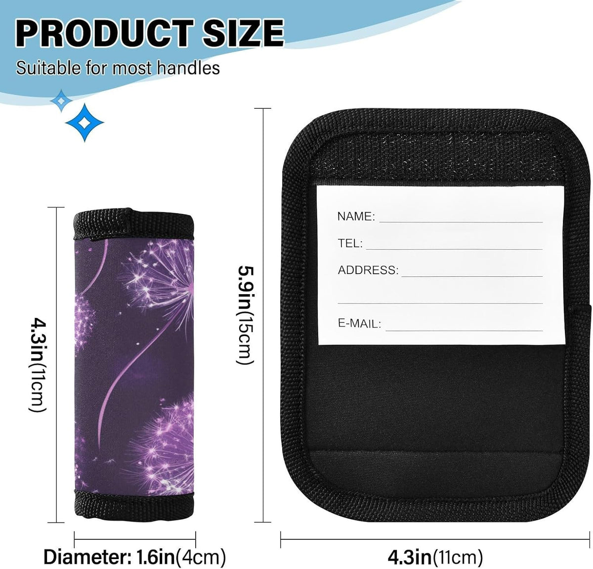 Cute Purple Dandelions 2 Pack Luggage Handle Wraps Covers for Suitcase Identifiers Bag Tags Travel Accessories