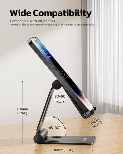 Nulaxy 2 Pack Dual Folding Cell Phone Stand, Fully Adjustable Foldable Desktop Phone Holder Cradle Dock Compatible with Phone 16 15 14 13 12 Pro Xs Xs Max Xr, All Phones, Black & Rose Gold