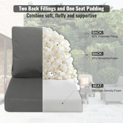 Favoyard Deep Seat Patio Cushions 19 × 19 inch Rainproof & Fadeness Furniture Cushion Set for Outdoor Chair Couch with Polyester-Linen Fabric & Removable Cover, Hidden Zipper and Adjustment Staps