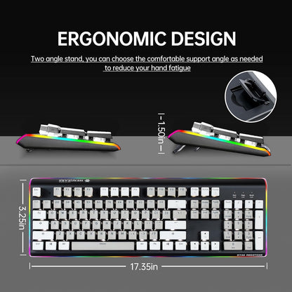 Wired Full Size Mechanical Keyboard, Aluminum Housing Built for Gamers w/Kailh Box White Switch, White Backlit + Surrounded by RGB Light Strip, 104 Keys Gaming Keyboard for PC/Mac