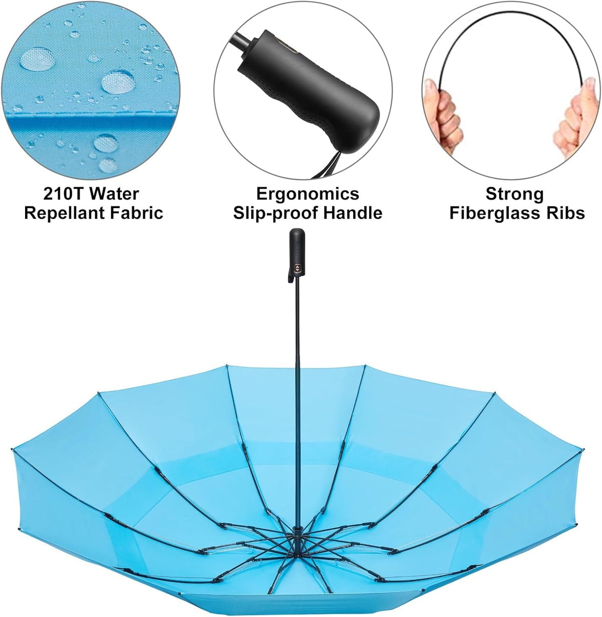 G4Free 42 Inch Inverted Travel Umbrella Compact Windproof 10 Ribs Reverse Small Portable Umbrella for Rain Double Canopy Vented Automatic Open Close for Women(Sky Blue)