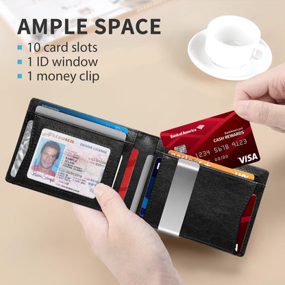 RUNBOX Money Clip Slim Wallets for Men RFID Blocking 11 Card Holder Minimalist Small Leather Bifold Men's Front Pocket Wallet Gift Box