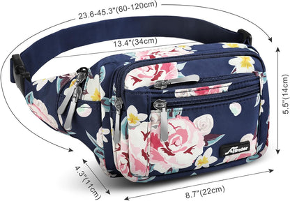 Waist Pack Bag Fanny Pack for Men&Women Hip Bum Bag with Adjustable Strap for Outdoors Workout Traveling Casual Running Hiking Cycling (New Blue Flowers)