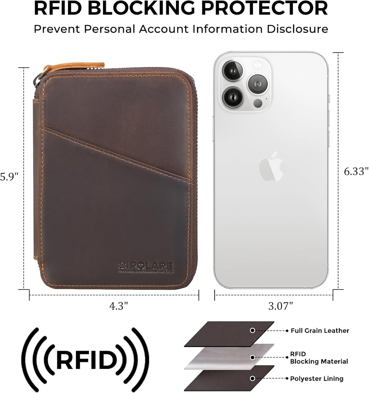 Polare Full Grain Leather Travel Passport Wallet RFID Blocking Passport Holder Soft Bifold Cover Case with YKK Zipper