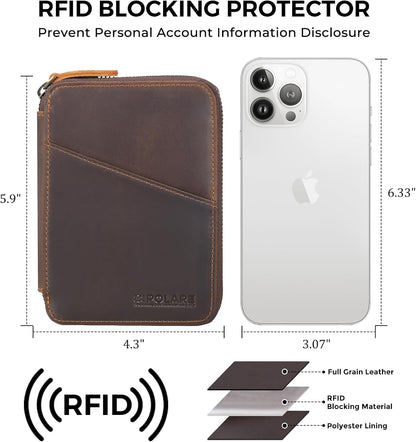 Polare Full Grain Leather Travel Passport Wallet RFID Blocking Passport Holder Soft Bifold Cover Case with YKK Zipper