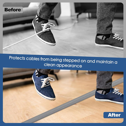 Floor Cord Cover for Wires on Floor Self Adhesive Cord Hider Floor Cable Management Wire Covers for Cords Protector Prevent Cable Trips Cord Cavity W 0.51" x H 0.31", Gray Wood, 20Ft