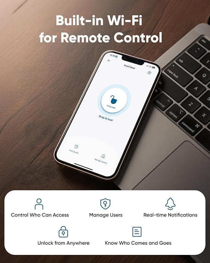 eufy Security Smart Lock C30, Keyless Entry Door Lock, Built-in WiFi Keypad Deadbolt for Front Door, No Bridge Required, Easy Installation, Reliable Power, Traditional, Black