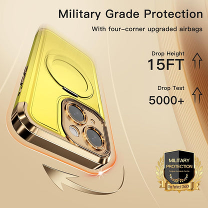 COOLQO for iPhone 15 Plus Case 6.7'' Upgraded 360° Spin Magnetic Stand [Compatible with Magsafe][Military Protection] Shockproof Protective Phone Holder Cover for iPhone 15 Plus, Yellow Gold