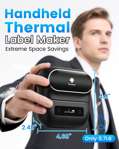 Phomemo Label Maker, M220 Thermal Label Printer, 80mm Portable Bluetooth Barcode Printer Compatible with Andriod/iOS for Home, Office, Small Business, with 3 Packs Label & Case