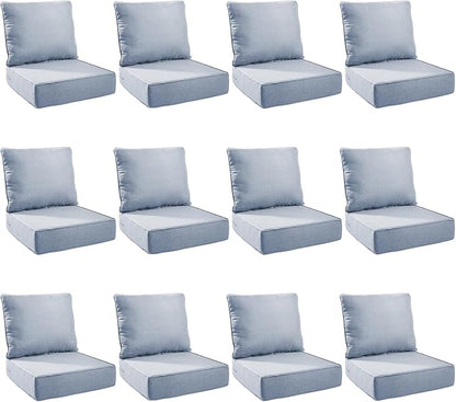 Outdoor Cushion Set for Furniture Patio Furniture, UV Resistant, Water Resistant - 6 Inch Thick Foam Garden Cushions – 22x24 Inch Patio Seat Covers for Chair/Sofa/Couch | Baby Blue | 12-Pack |