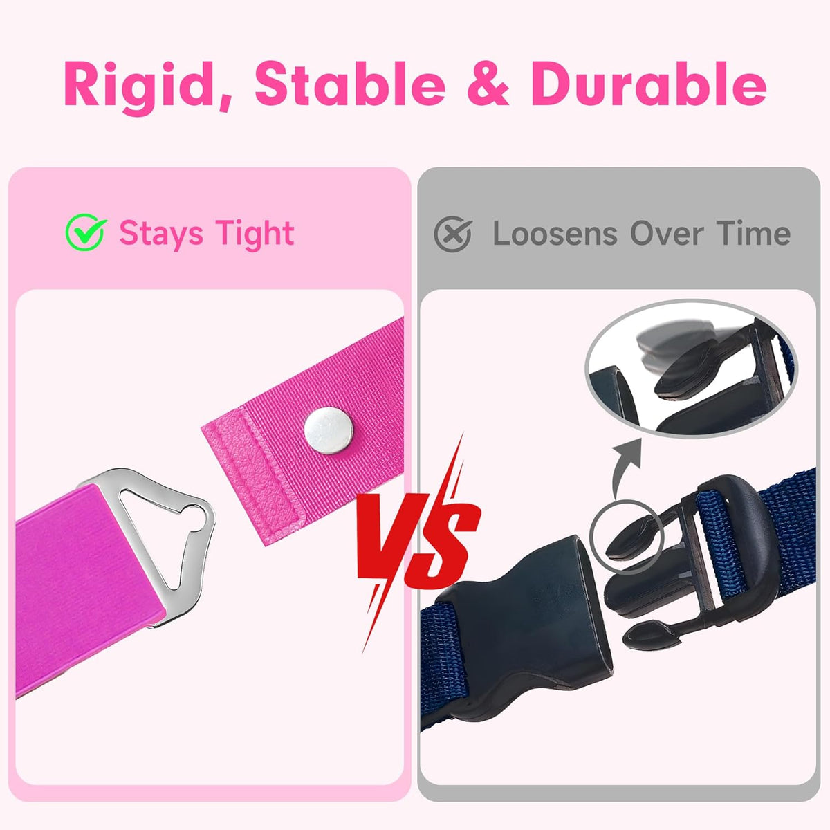 2-in-1 Travel Belt for Luggage Over Handle, Luggage Belt for Carry on Bag, Suitcase Straps, Add a Bag Bungees Luggage Straps Adjustable with Alloy Buckle,Hands-Free for Airport (Pink, 1 Pack)