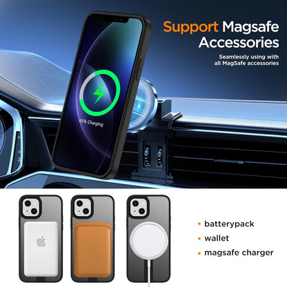 for iPhone 13 Case with Kickstand, [Invisible Stand] Compatible with MagSafe, Anti-Slip Shockproof Military-Grade Protection, Magnetic Slim Translucent Phone Case for iPhone 13 Cover (Black)